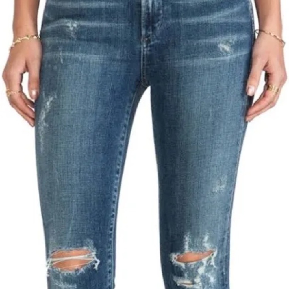 Blue Skinny Jeans with Distressed Knee Details